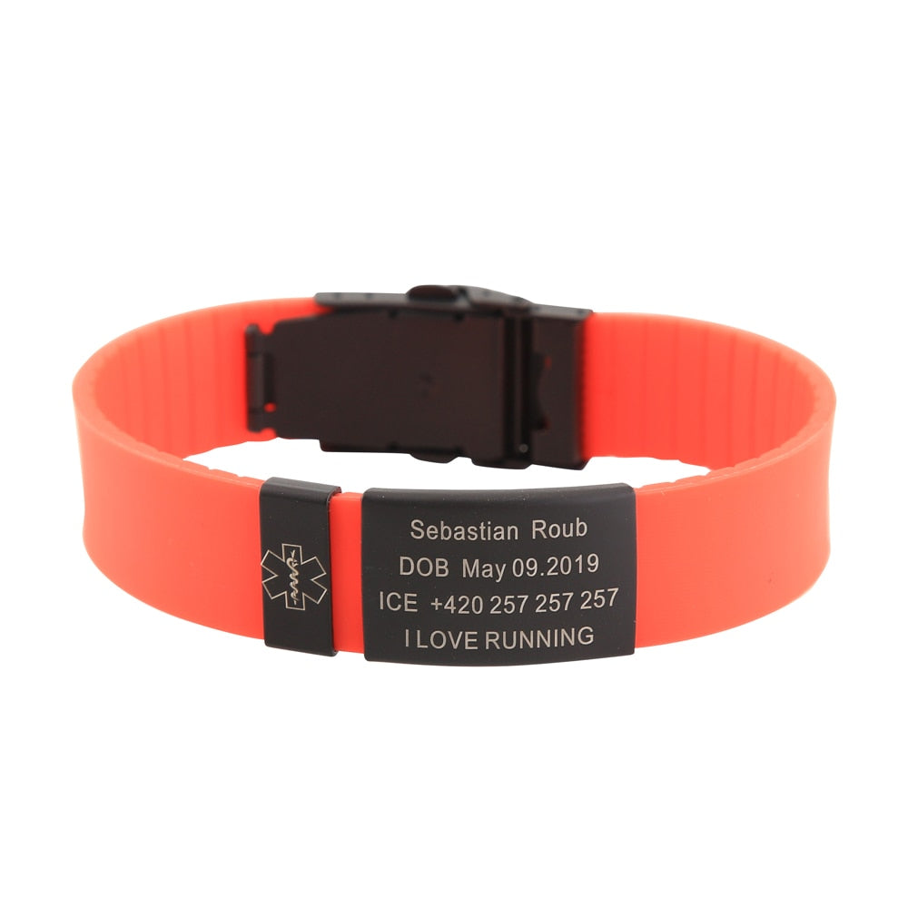 Child Kids SOS ID Safety Wristband Black Bracelet