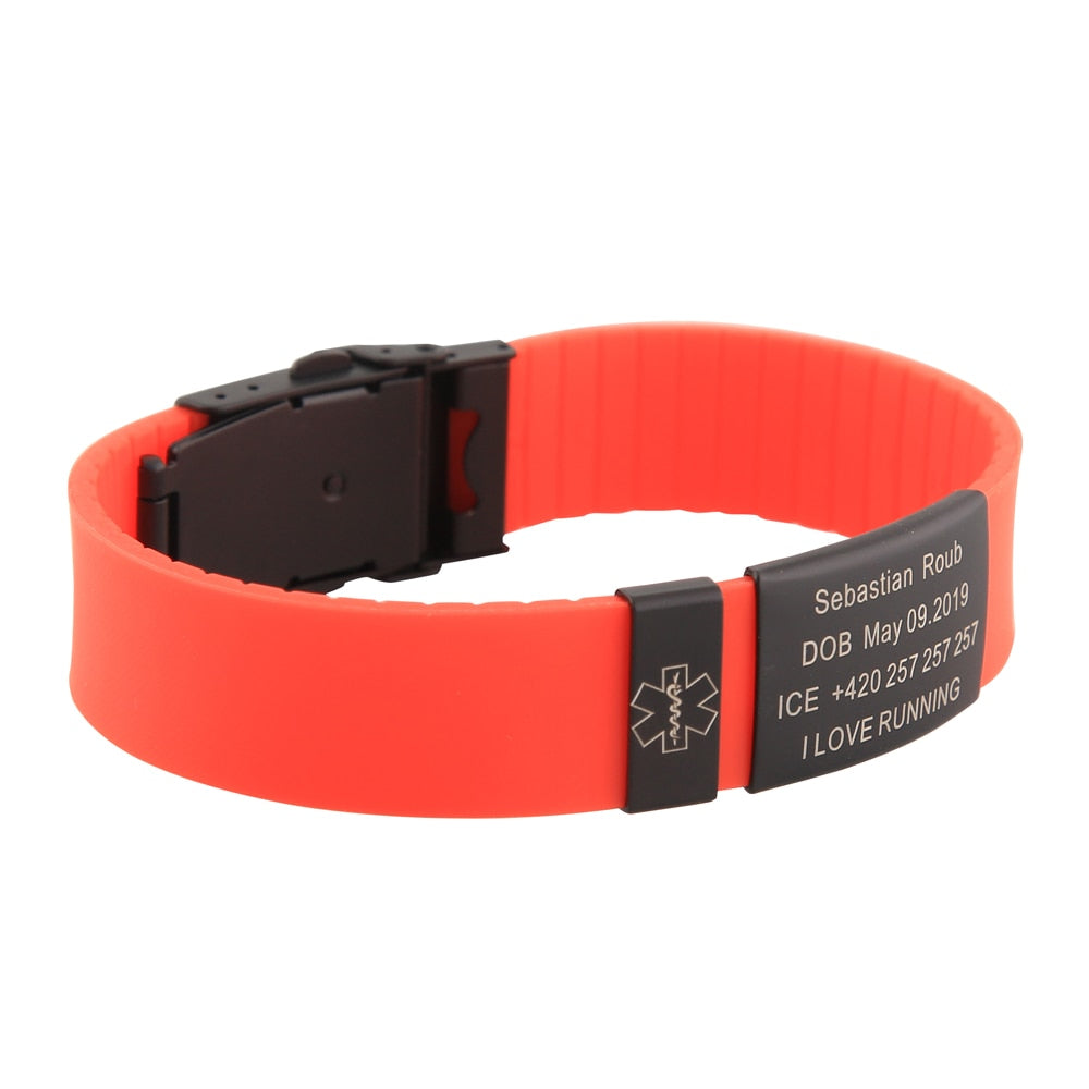 Child Kids SOS ID Safety Wristband Black Bracelet