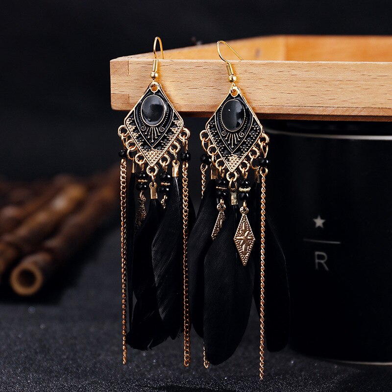Summer Blue Long Feather Dangle Earrings For Women