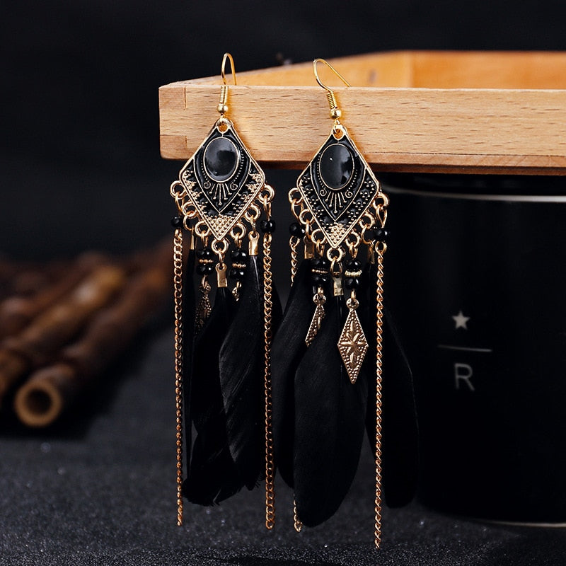 Summer Blue Long Feather Dangle Earrings For Women