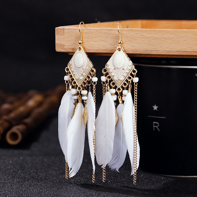 Summer Blue Long Feather Dangle Earrings For Women