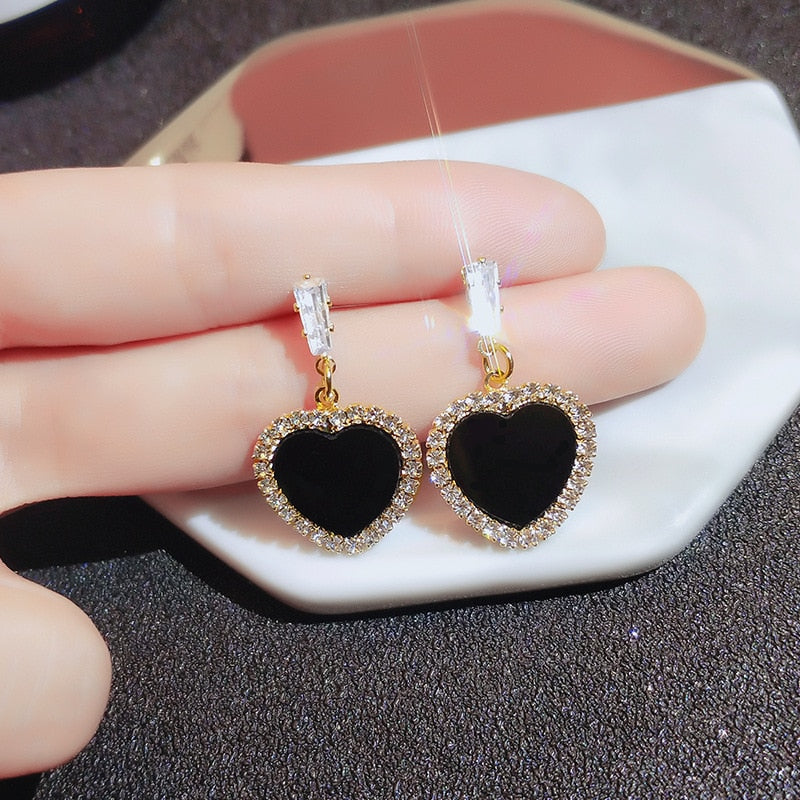 new black round rhinestone earrings