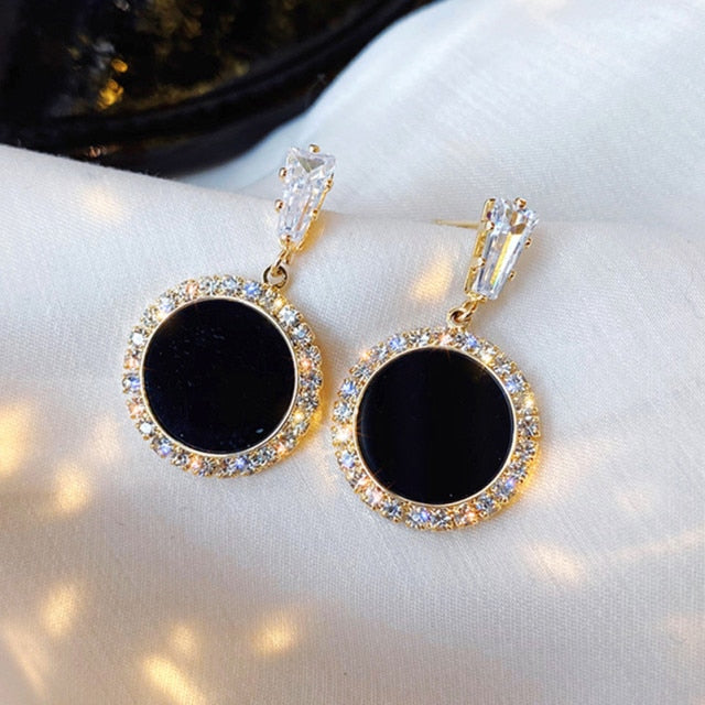 new black round rhinestone earrings