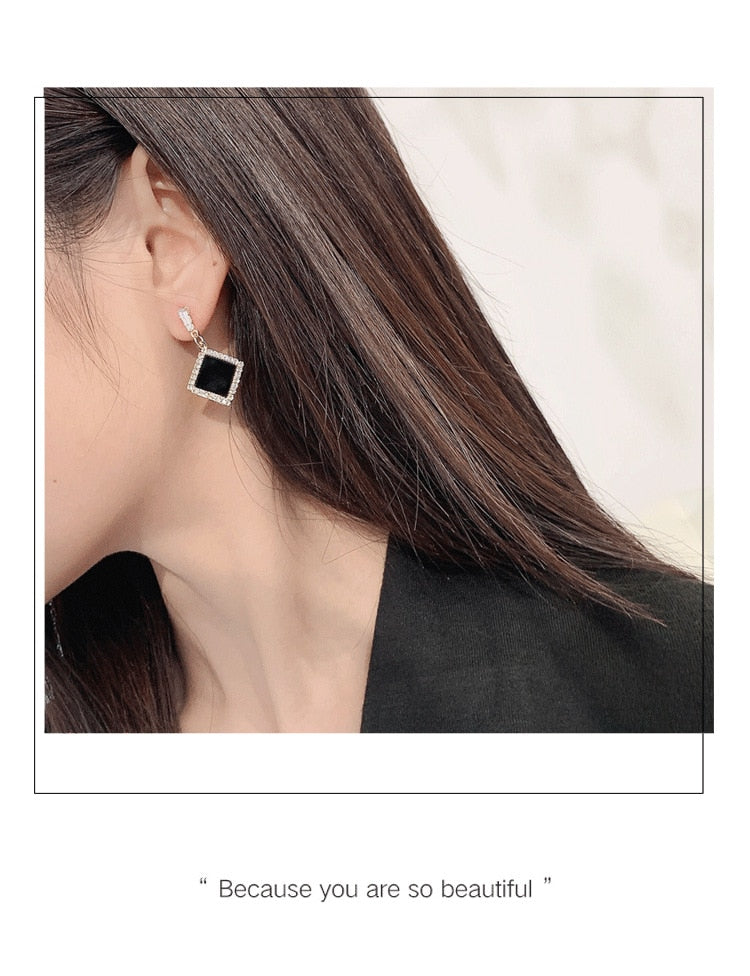 new black round rhinestone earrings