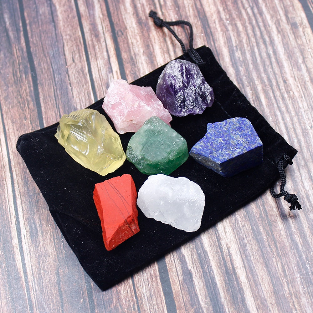 Natural crystal stone seven chakras Black cloth bag