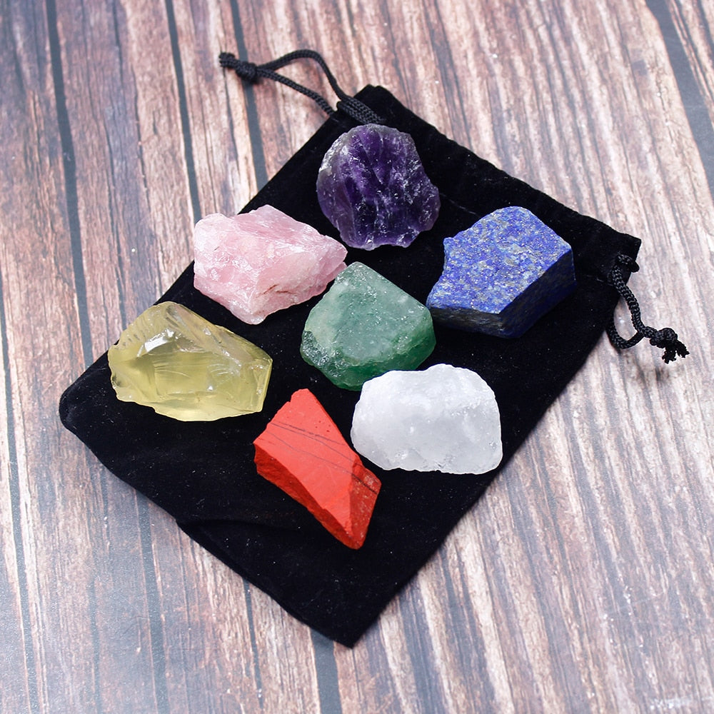 Natural crystal stone seven chakras Black cloth bag