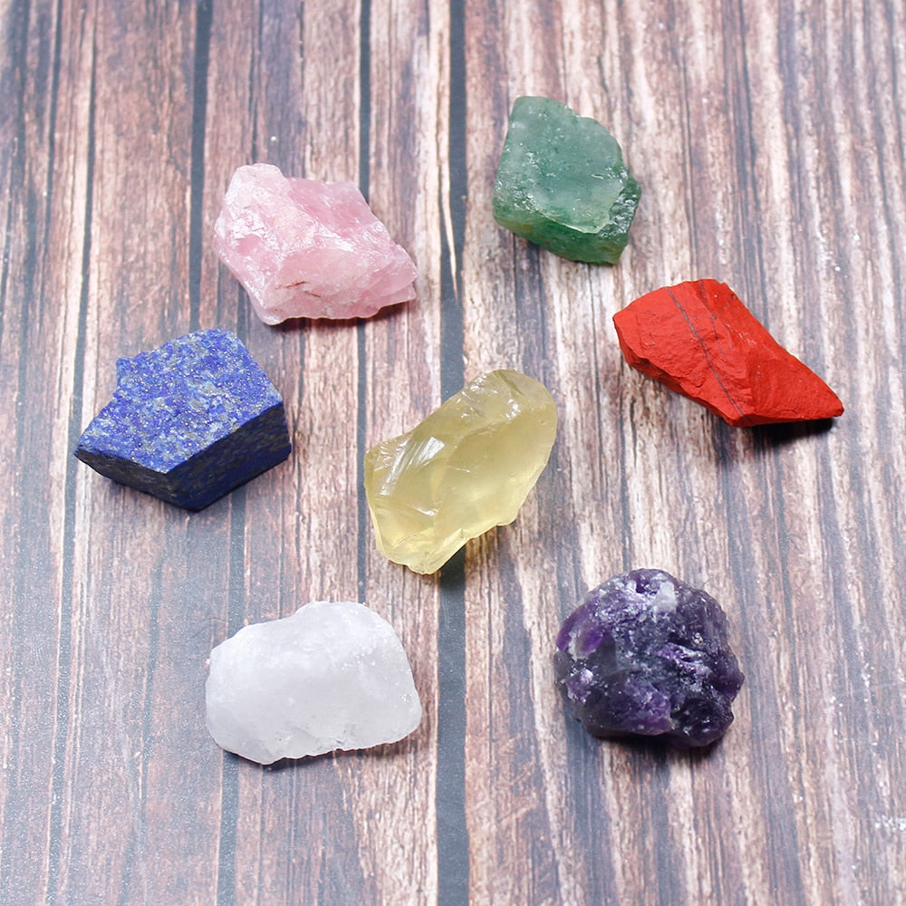 Natural crystal stone seven chakras Black cloth bag