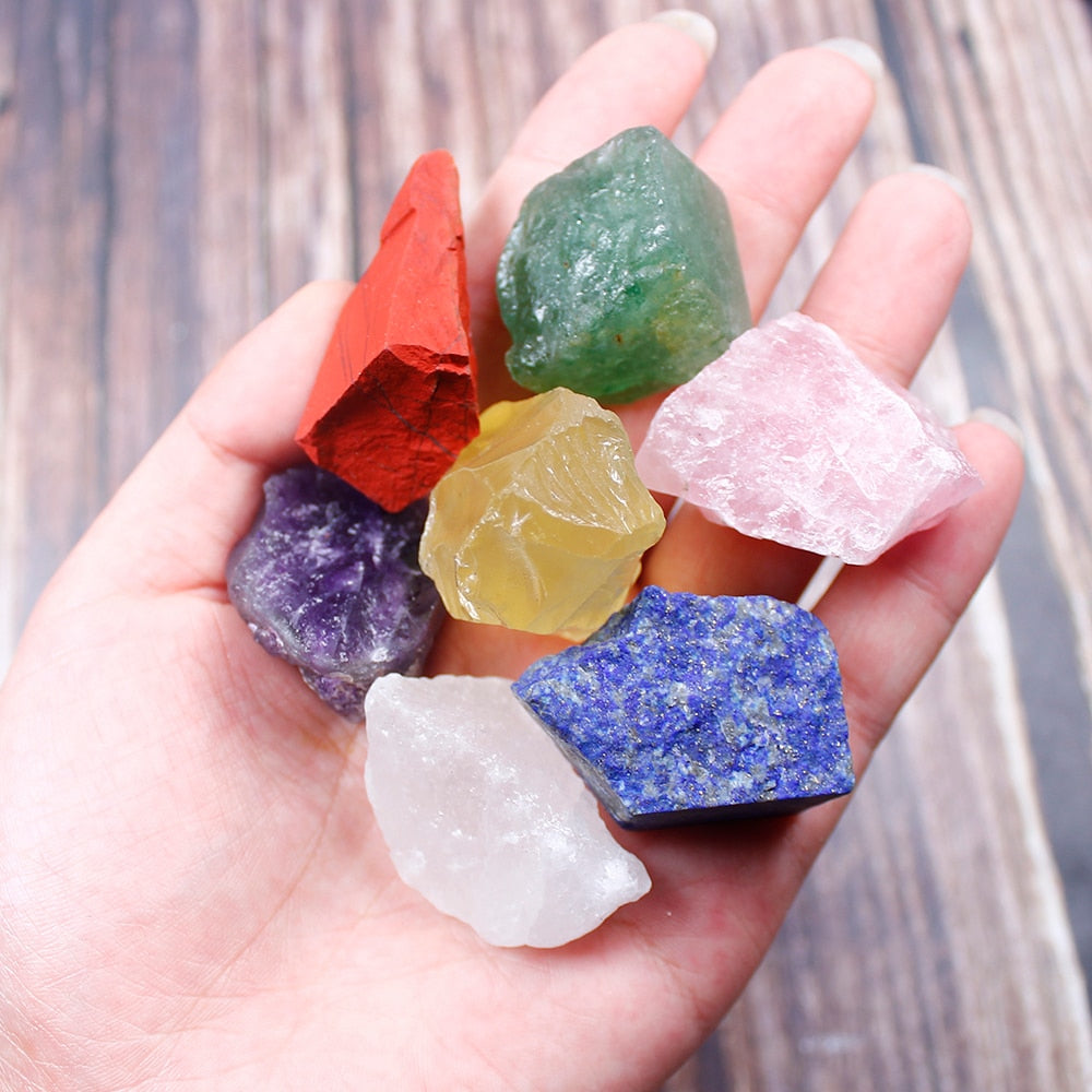 Natural crystal stone seven chakras Black cloth bag