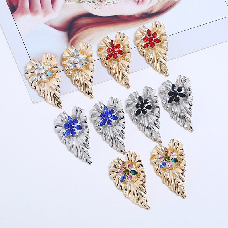 Large leaf earrings for women  in gold color statement earrings