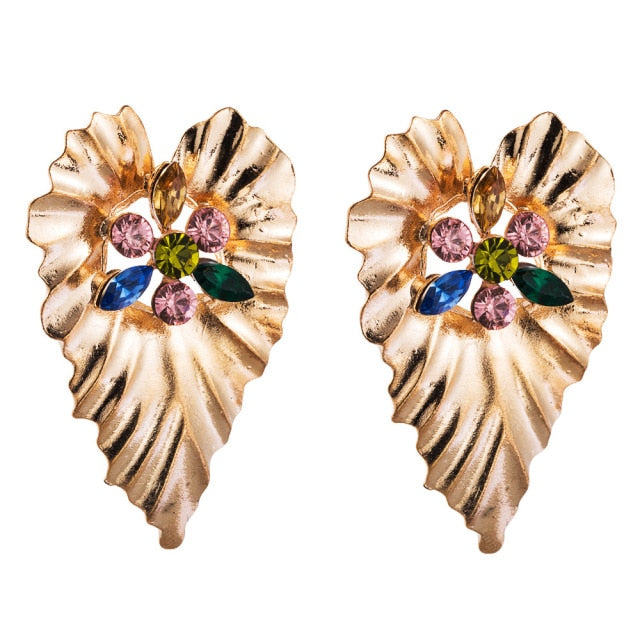 Large leaf earrings for women  in gold color statement earrings