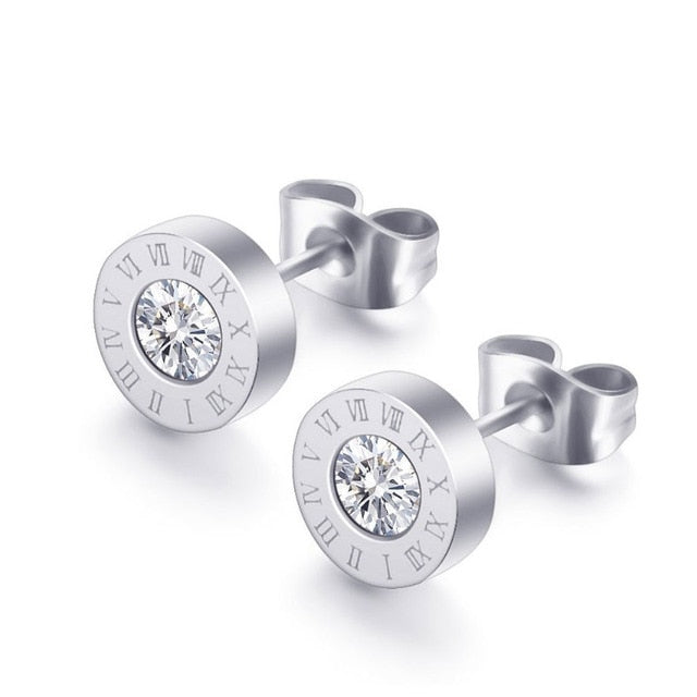 Fashion Round Anti-allergy Titanium Steel Roman Numeral Stud Earrings