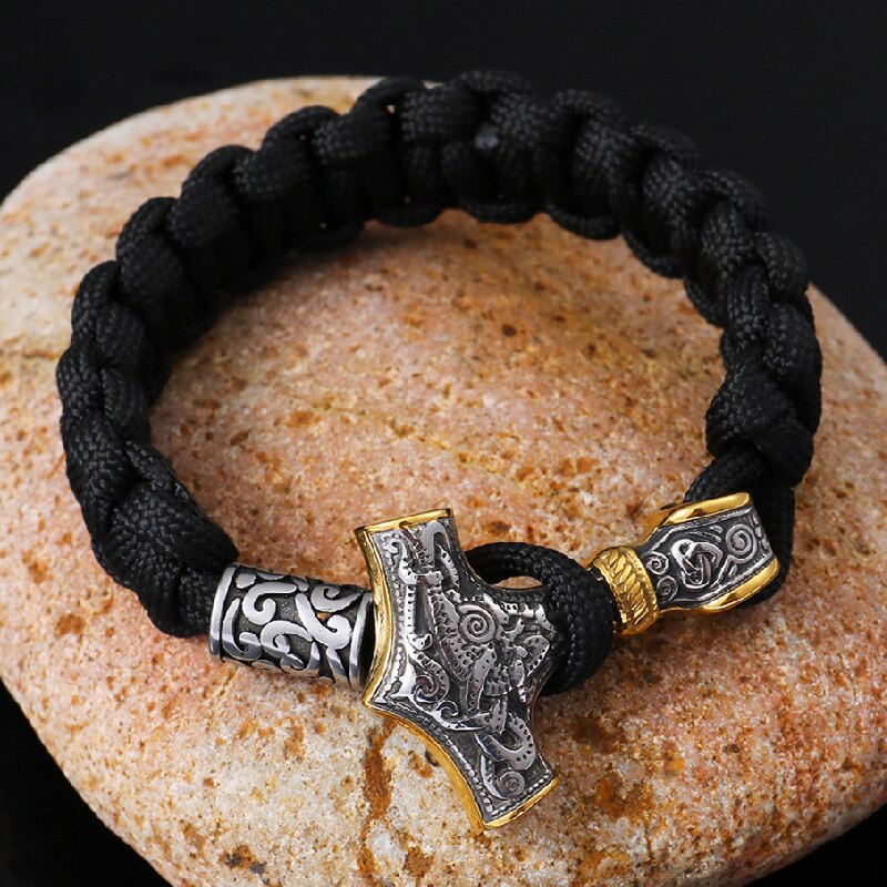Men Thor Mjolnir Hammer Lanyard Rope Wrap Bracelet