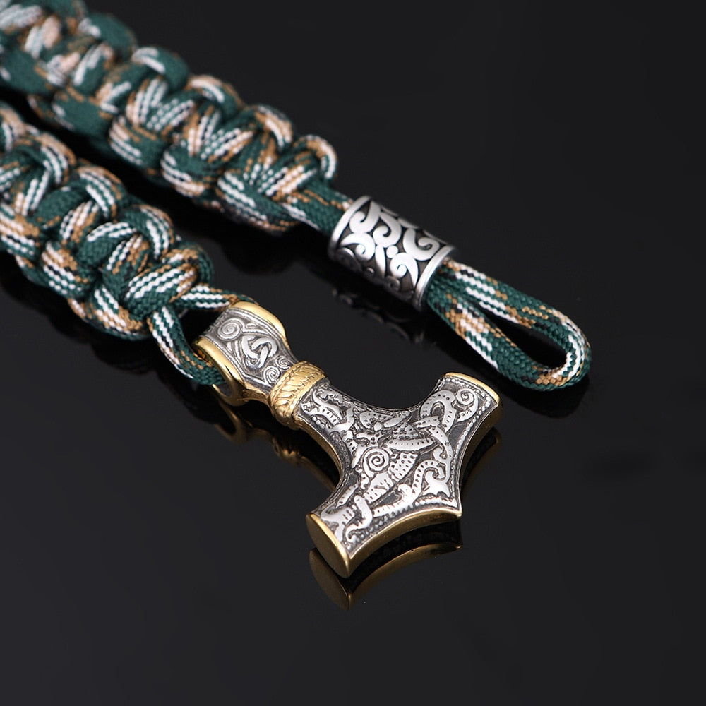 Men Thor Mjolnir Hammer Lanyard Rope Wrap Bracelet