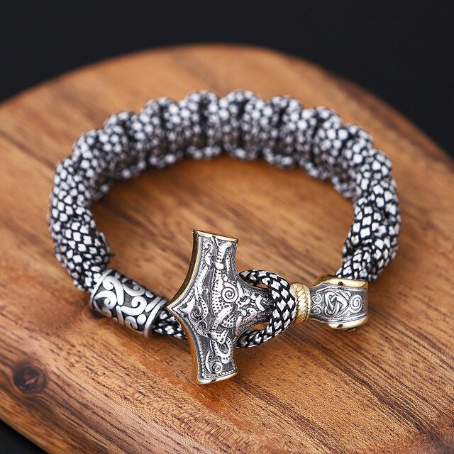 Men Thor Mjolnir Hammer Lanyard Rope Wrap Bracelet