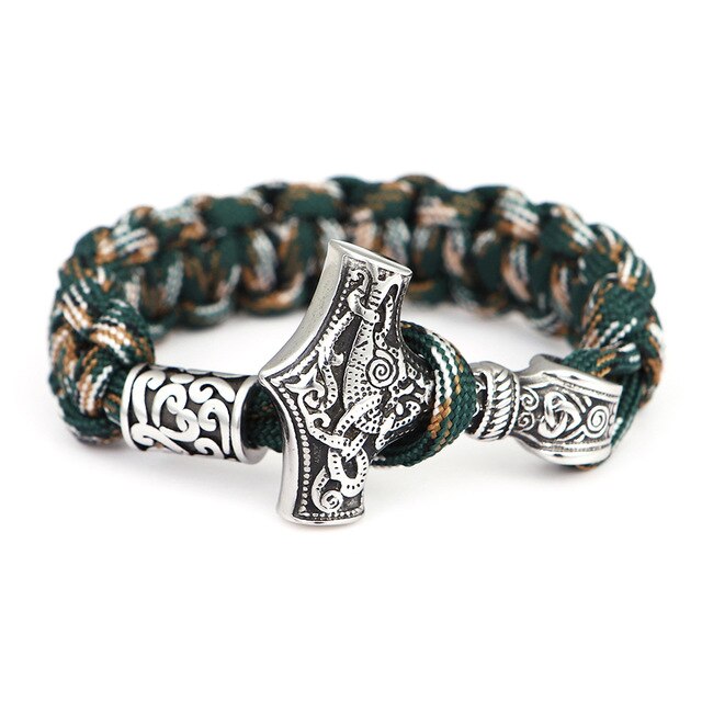 Men Thor Mjolnir Hammer Lanyard Rope Wrap Bracelet