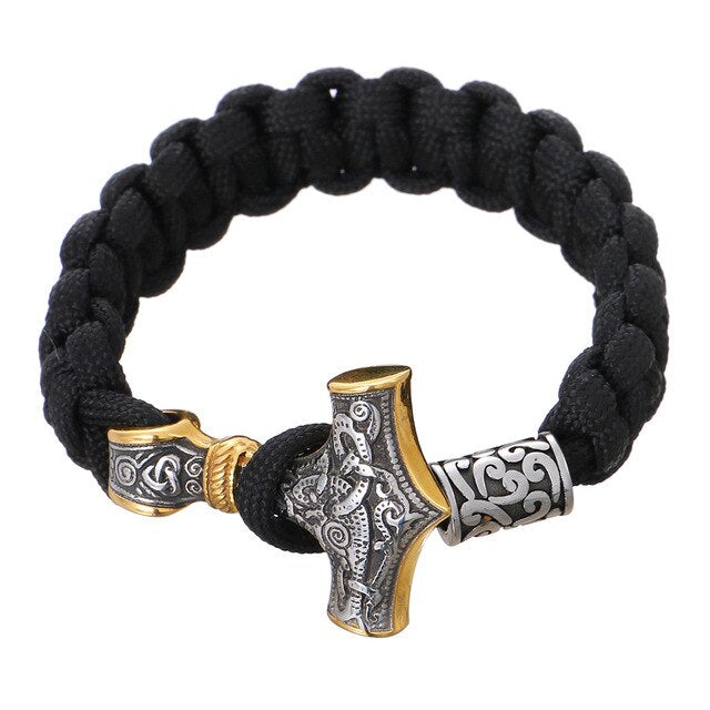 Men Thor Mjolnir Hammer Lanyard Rope Wrap Bracelet
