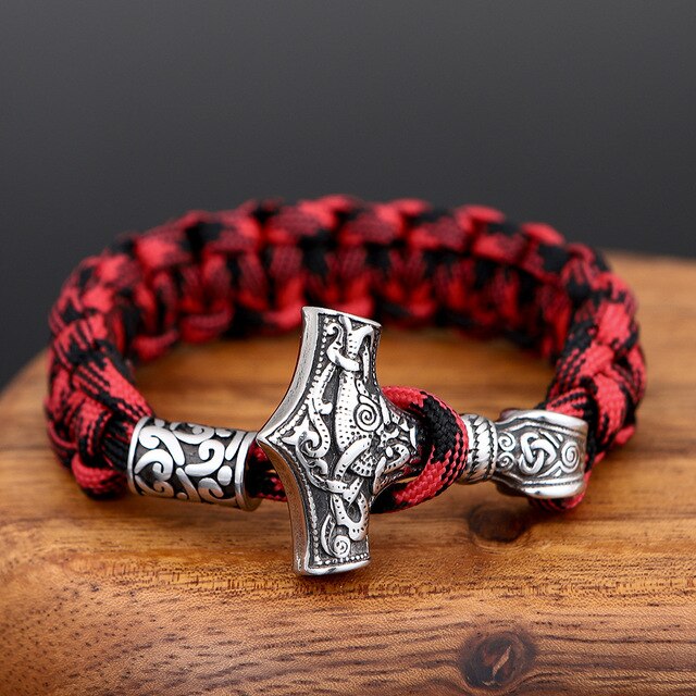 Men Thor Mjolnir Hammer Lanyard Rope Wrap Bracelet