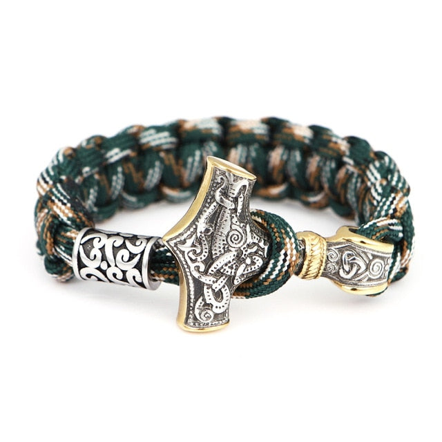 Men Thor Mjolnir Hammer Lanyard Rope Wrap Bracelet