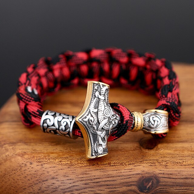 Men Thor Mjolnir Hammer Lanyard Rope Wrap Bracelet