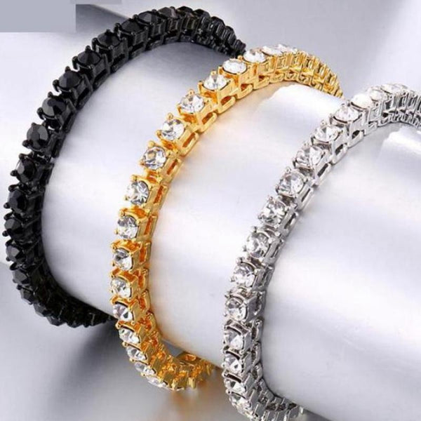 Pulsera de tenis de una o dos filas de cristales helados para hombre de hip hop