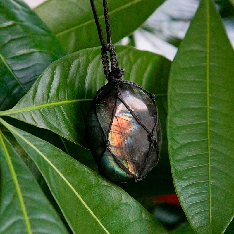 Natural Stone Pendant Wrap braid Necklace