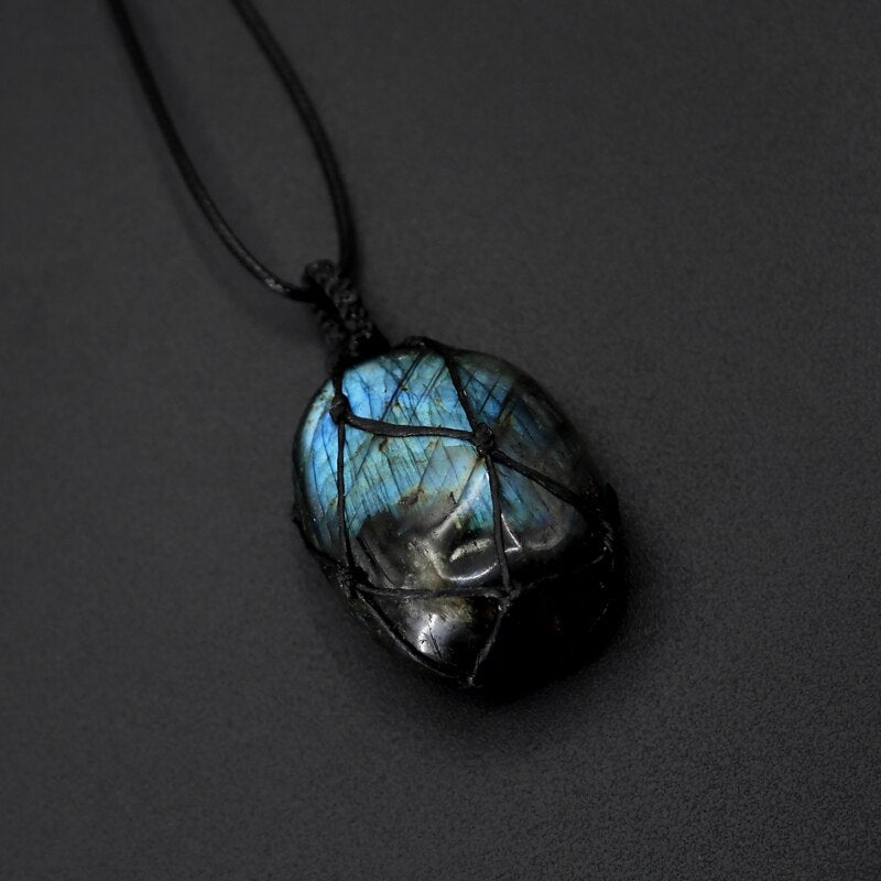 Natural Stone Pendant Wrap braid Necklace