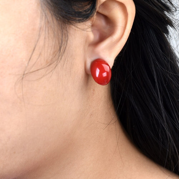 Pendientes sencillos de clip ovalados rojos y blancos para mujer, sin perforar