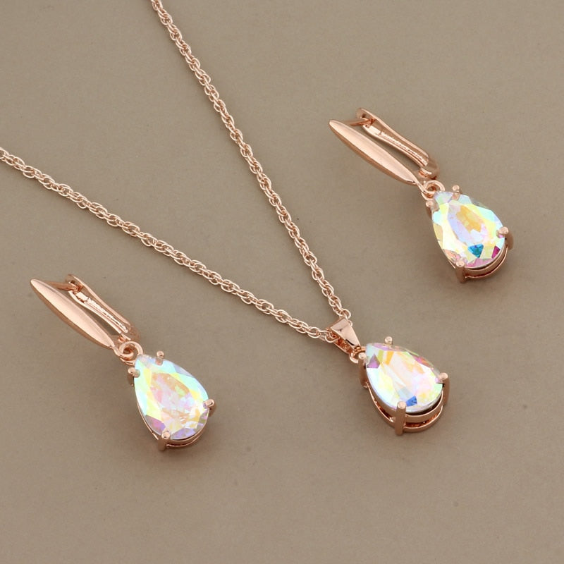 New Trend Water Drop Earrings Pendants Necklaces Sets