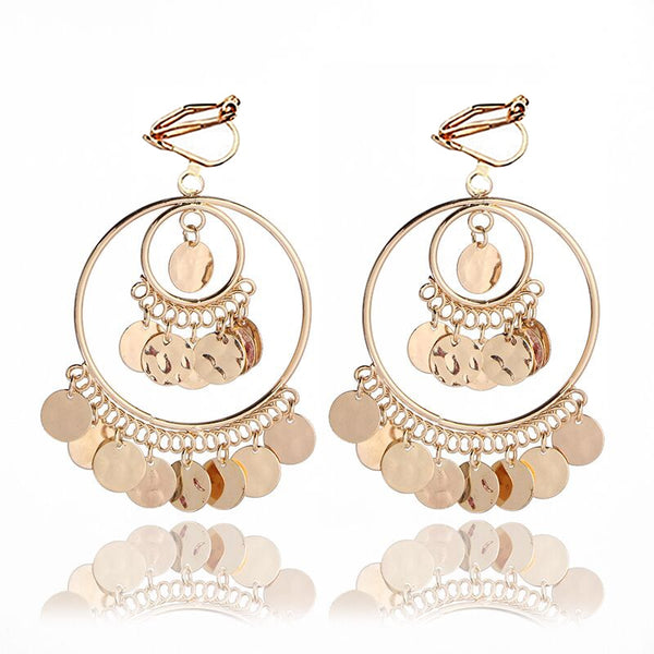 Fashion Statement Clip On Earrings Big Round Geometric No Pierced Ear Clips for Women