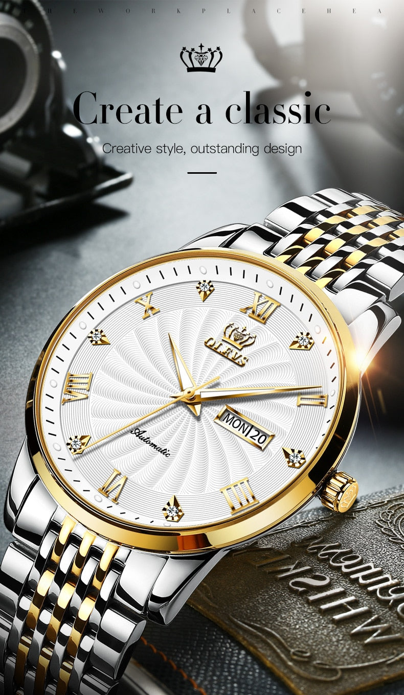 Luxury Automatic Mechanical Watch Stainless Steel Waterproof Clock