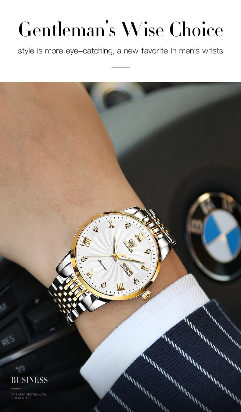 Luxury Automatic Mechanical Watch Stainless Steel Waterproof Clock