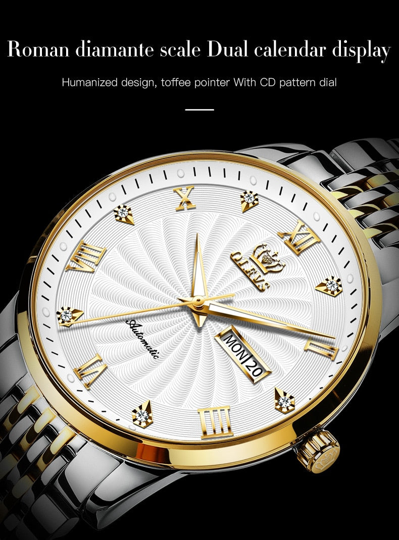 Luxury Automatic Mechanical Watch Stainless Steel Waterproof Clock