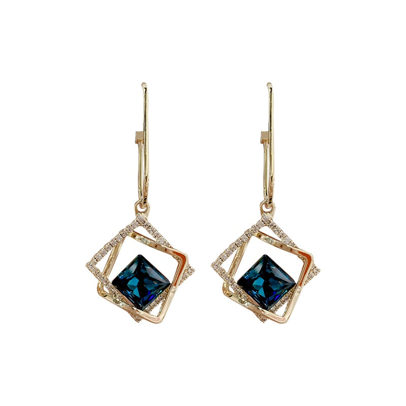 fashionable temperament hollow-out geometric blue crystal earring