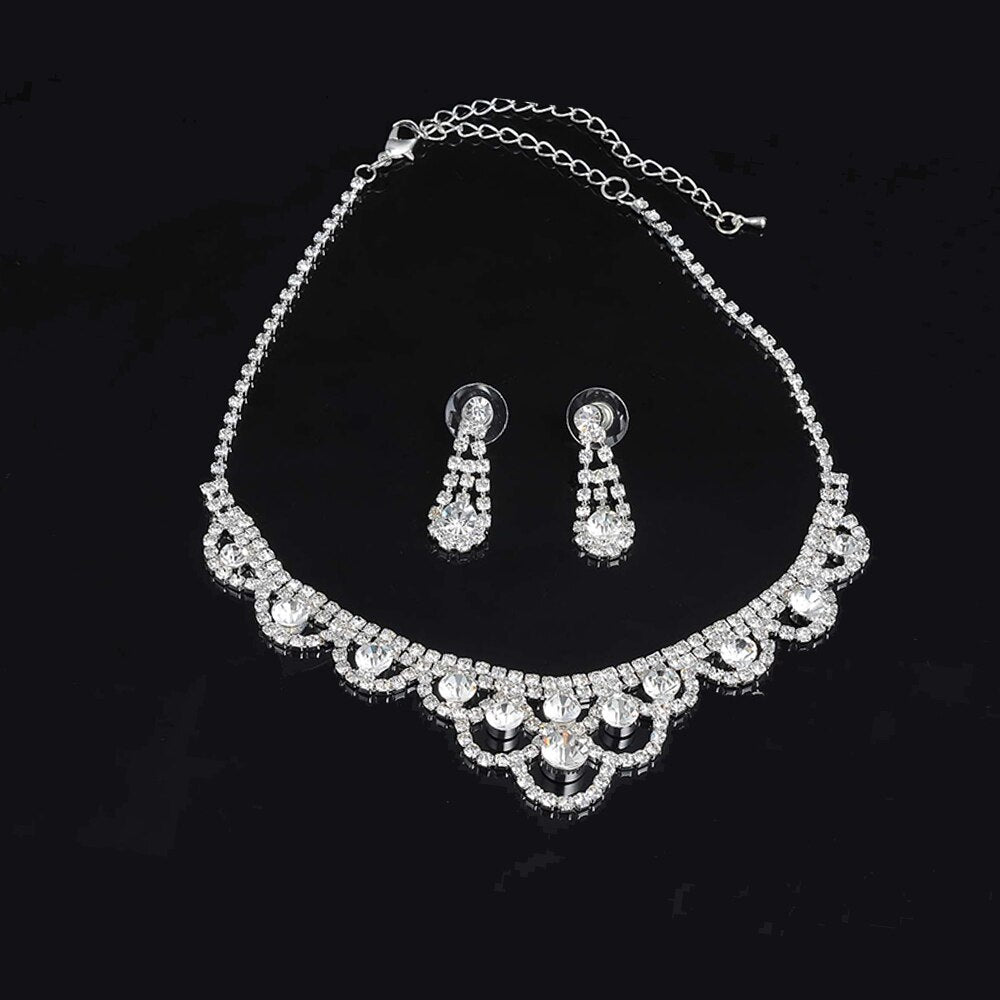 Rhinestone Crystal NECKLACE+EARRINGS SET