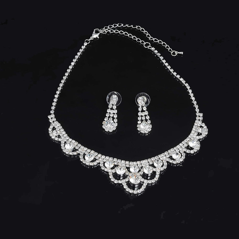 Rhinestone Crystal NECKLACE+EARRINGS SET