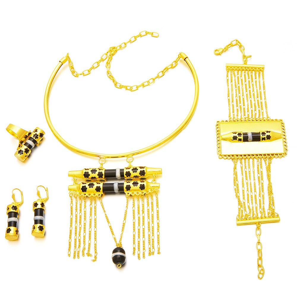 Gold Color Enamel Tassel Jewelry Sets