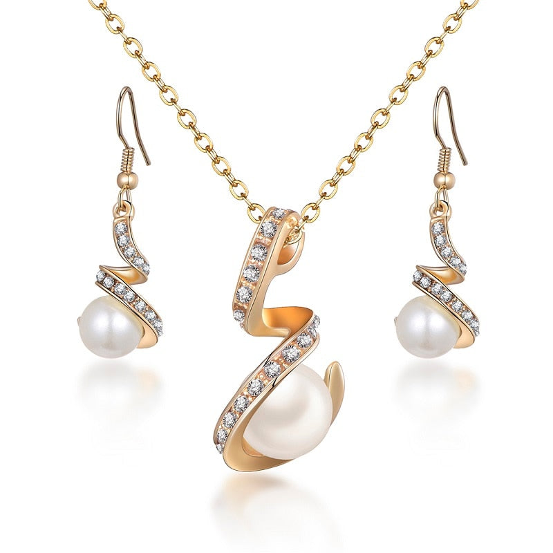 Gold Color Pendant Necklace Earrings Set