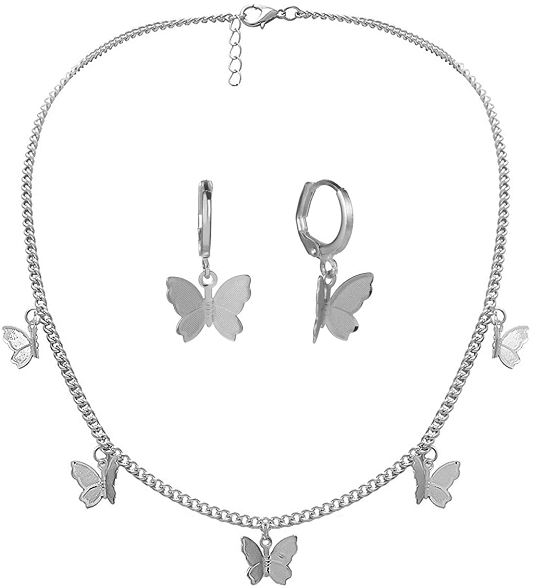 Adjustable Butterfly Necklace Earrings Set