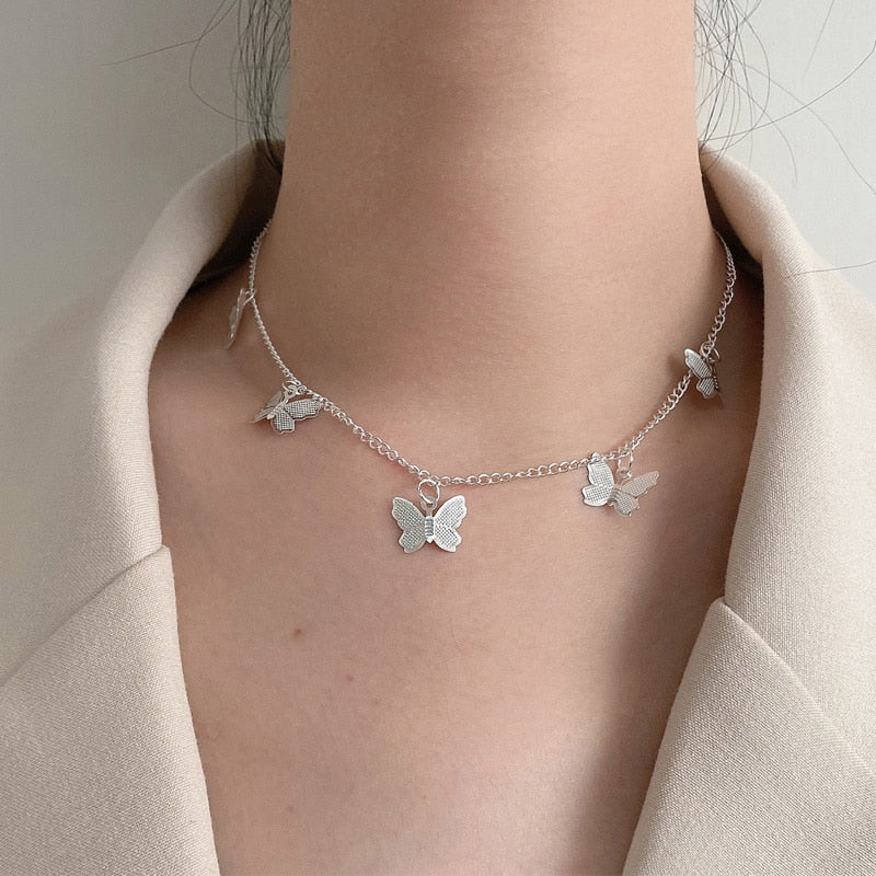 Adjustable Butterfly Necklace Earrings Set