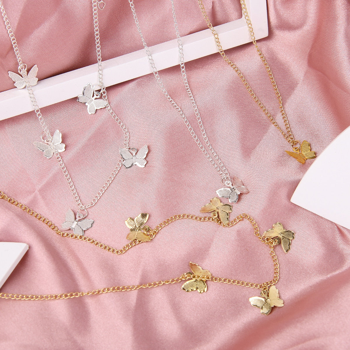 Adjustable Butterfly Necklace Earrings Set