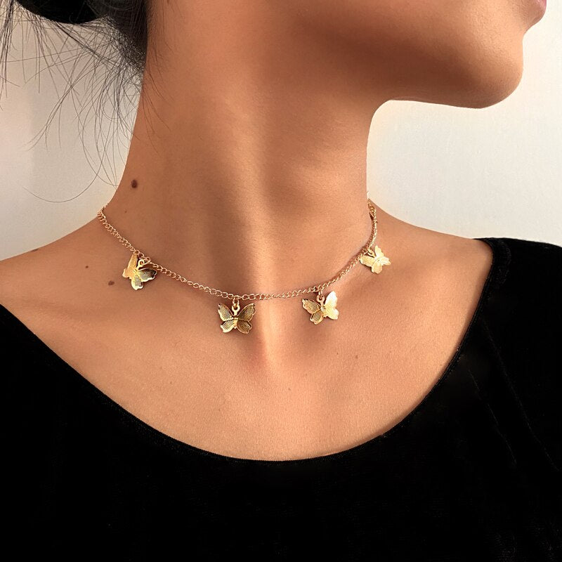 Adjustable Butterfly Necklace Earrings Set