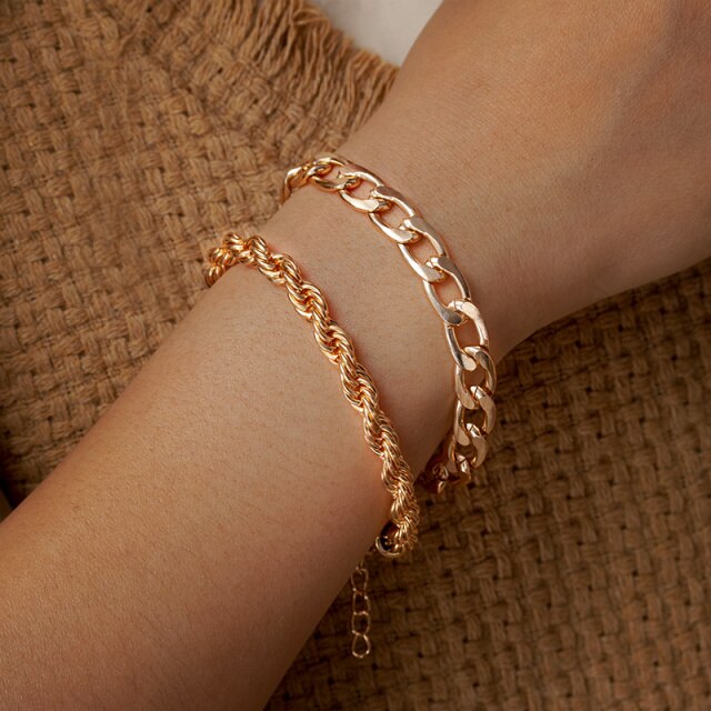 Punk Cuban Chains Pearl Bracelets Set For Women