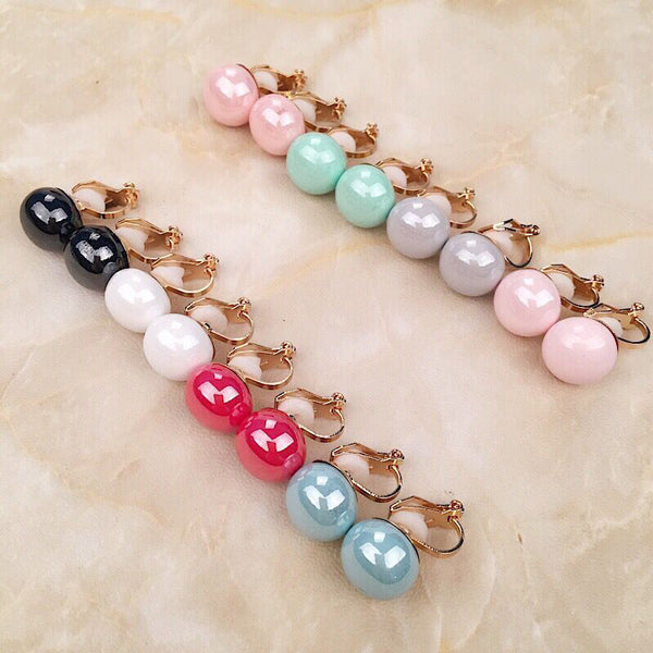 Korea Style Simulated Pearl Taro Beads Shape Clip on Earring