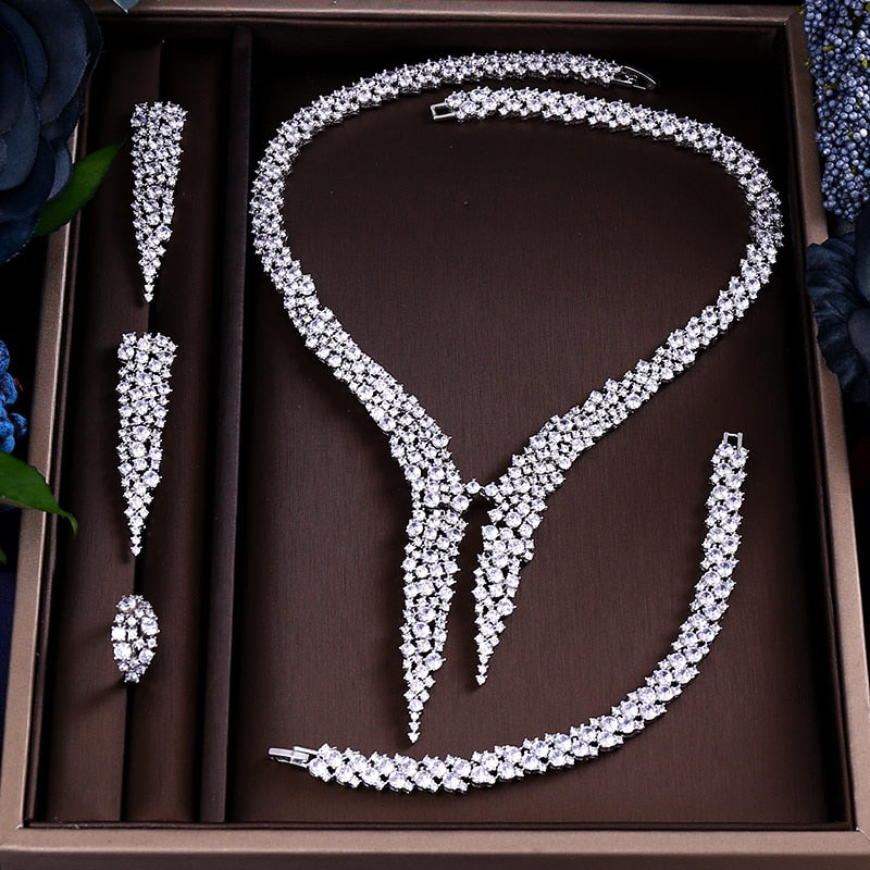 Luxury Sparking Brilliant Cubic Zircon Drop Earring Necklace jewelry sets