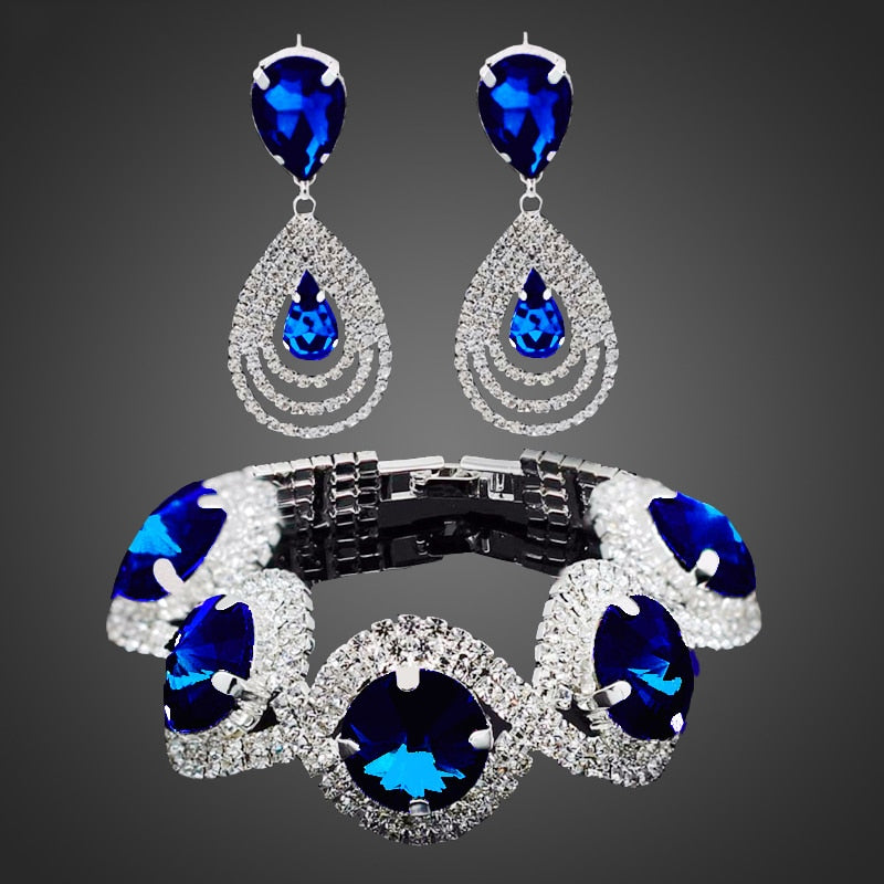 Rhinestone Crystal Jewelry Set Bracelet Earrings Female Set