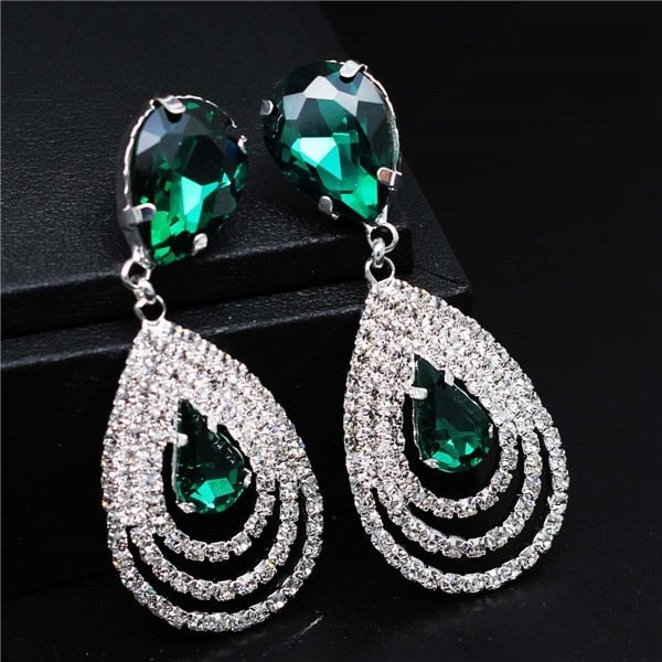 Rhinestone Crystal Jewelry Set Bracelet Earrings Female Set