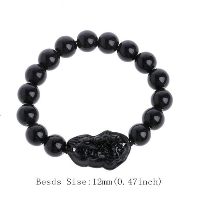 Pixiu Good Luck  Tibetan Buddhism Obsidian Stone  Bracelet For Women