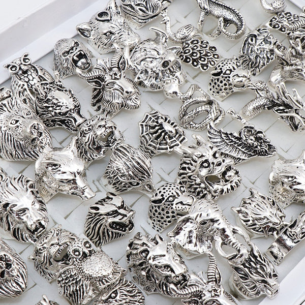 Mix Snake Owl Dragon Wolf Elephant Tiger Etc Animal Style Antique Vintage Jewelry Rings