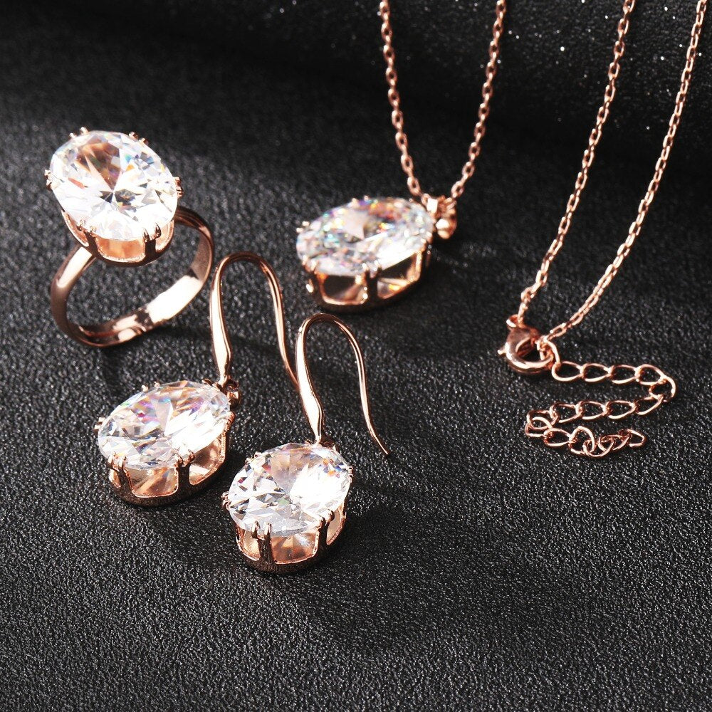 Luxury Rose Gold Cubic Zircon Bridal Wedding Earrings Sets