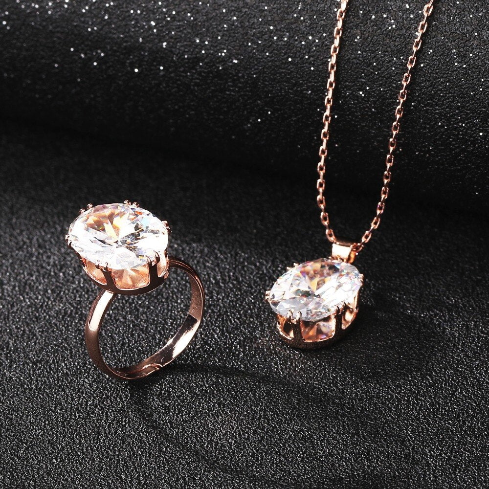 Luxury Rose Gold Cubic Zircon Bridal Wedding Earrings Sets